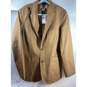 DULUTH TRADING CO MENS MED TALL BROWN CANVAS 2 BUTTON BLAZER JACKET LINED NEW